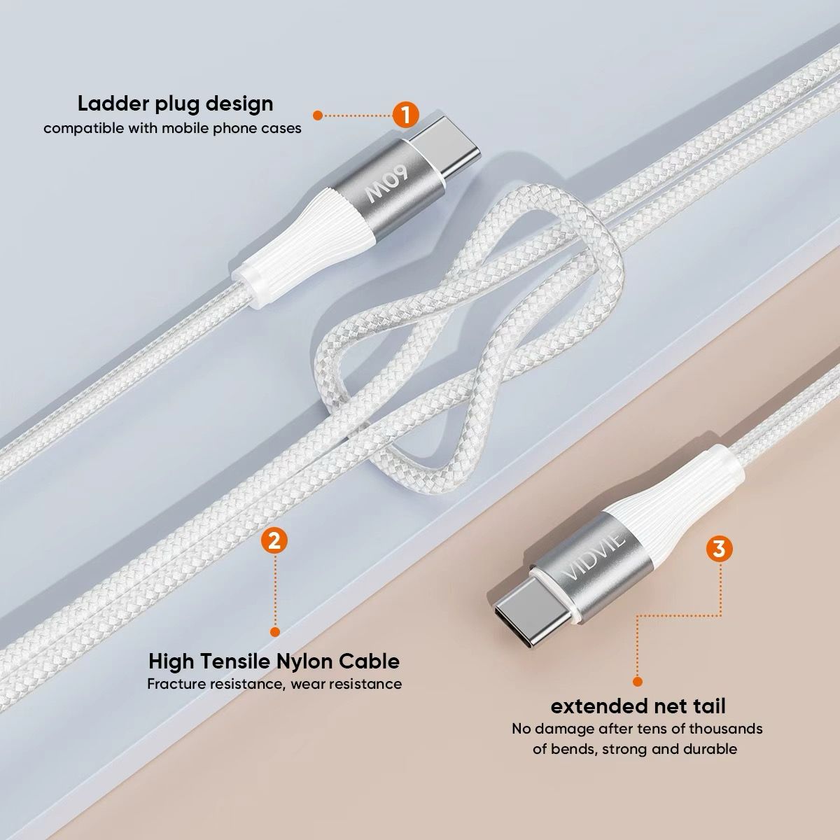 VIDVIE CB4038- TYPE-C TO TYPE-C CHARGING CABLE
