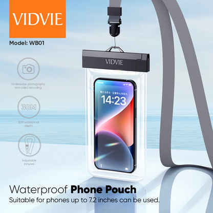 VIDVIE WB01 WATERPROOF PHONE POUCH – 7.2" IPX8 UNIVERSAL UNDERWATER CARRIER